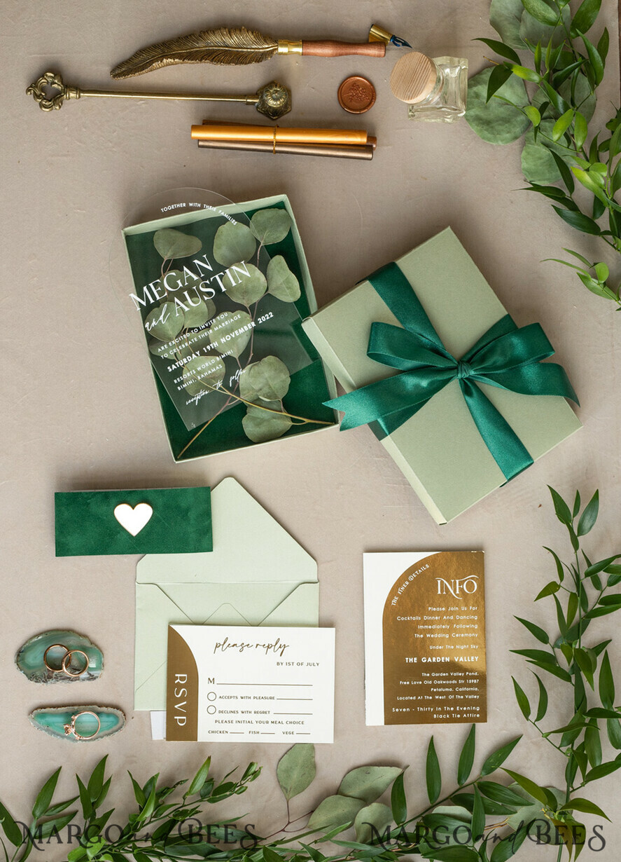 WEDDING INVITATIONS gold / rose gold / silver / glitter Arch Gold Acrylic wedding invitation suite, Velvet in Box Green Wedding Invites, Glamour Wedding Invitations, Greenery Wedding Set