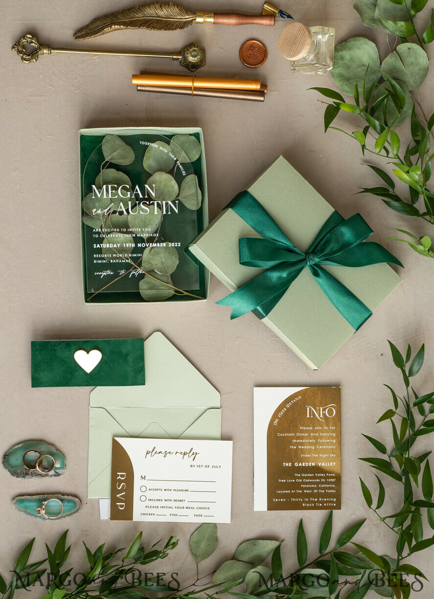 WEDDING INVITATIONS gold / rose gold / silver / glitter Arch Gold Acrylic wedding invitation suite, Velvet in Box Green Wedding Invites, Glamour Wedding Invitations, Greenery Wedding Set