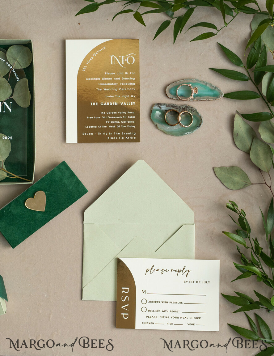 WEDDING INVITATIONS gold / rose gold / silver / glitter Arch Gold Acrylic wedding invitation suite, Velvet in Box Green Wedding Invites, Glamour Wedding Invitations, Greenery Wedding Set
