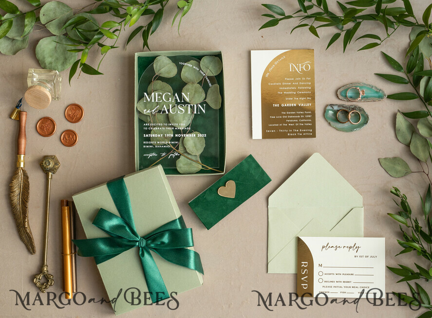 WEDDING INVITATIONS gold / rose gold / silver / glitter Arch Gold Acrylic wedding invitation suite, Velvet in Box Green Wedding Invites, Glamour Wedding Invitations, Greenery Wedding Set