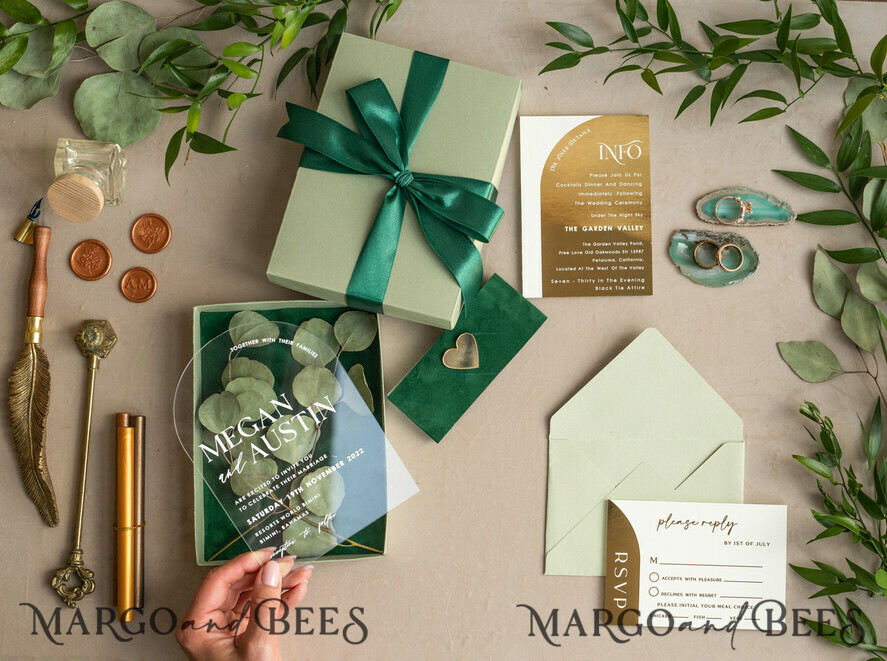 WEDDING INVITATIONS gold / rose gold / silver / glitter Arch Gold Acrylic wedding invitation suite, Velvet in Box Green Wedding Invites, Glamour Wedding Invitations, Greenery Wedding Set