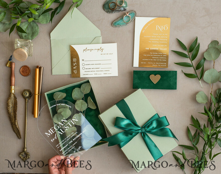 WEDDING INVITATIONS gold / rose gold / silver / glitter Arch Gold Acrylic wedding invitation suite, Velvet in Box Green Wedding Invites, Glamour Wedding Invitations, Greenery Wedding Set