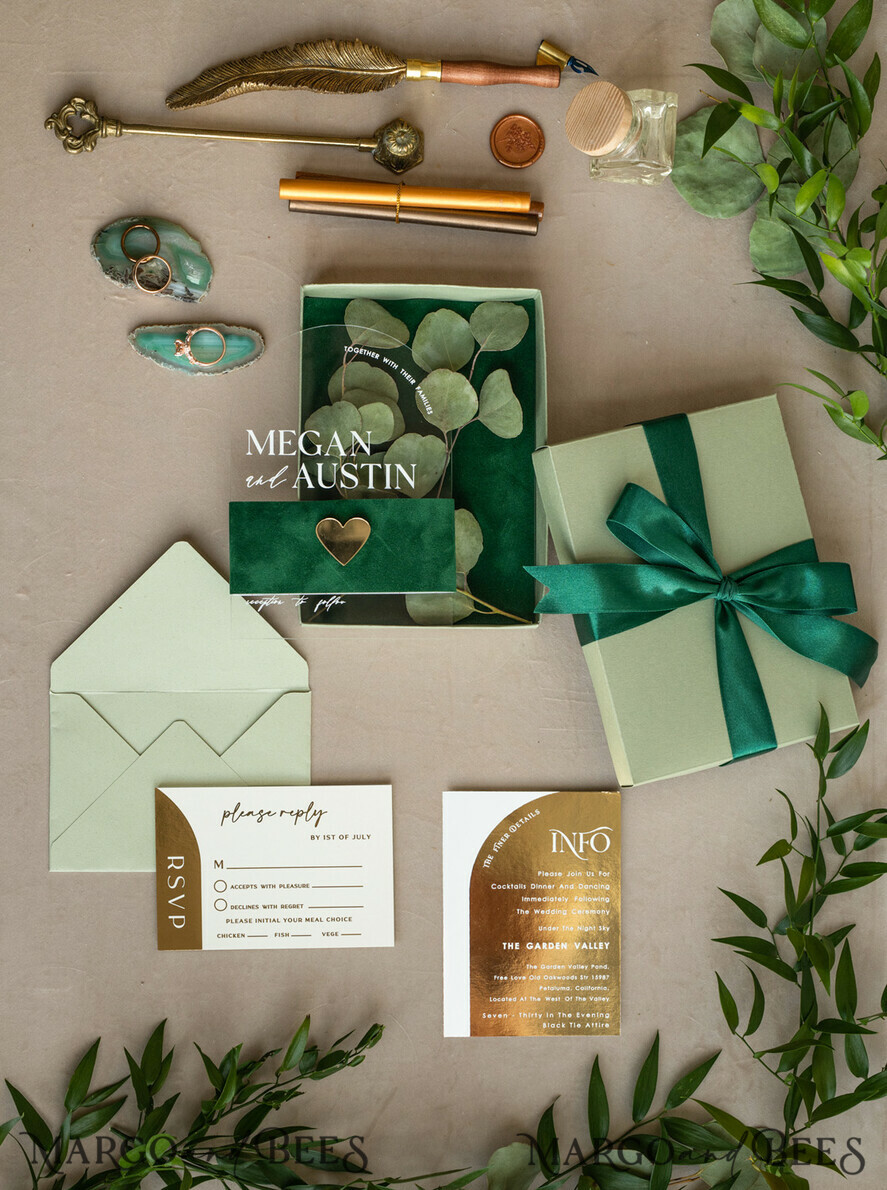 WEDDING INVITATIONS gold / rose gold / silver / glitter Arch Gold Acrylic wedding invitation suite, Velvet in Box Green Wedding Invites, Glamour Wedding Invitations, Greenery Wedding Set