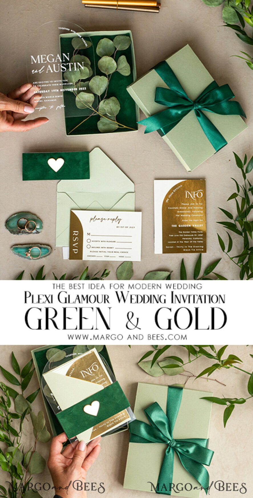 WEDDING INVITATIONS gold / rose gold / silver / glitter Arch Gold Acrylic wedding invitation suite, Velvet in Box Green Wedding Invites, Glamour Wedding Invitations, Greenery Wedding Set