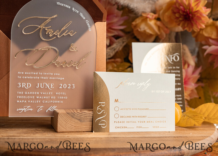 WEDDING INVITATIONS gold / rose gold / silver / glitter Fall Terracotta Modern Arch 3d Wedding Invitation Suite, Bespoke Frozen Acrylic Gold wedding invitation set, Luxury Velvet Wedding Invitations Frosted Plexi Glass golden Names, Glamour Wedding Invitation Suite, 3D Gold mirror fall copper invites , Wedding Cards