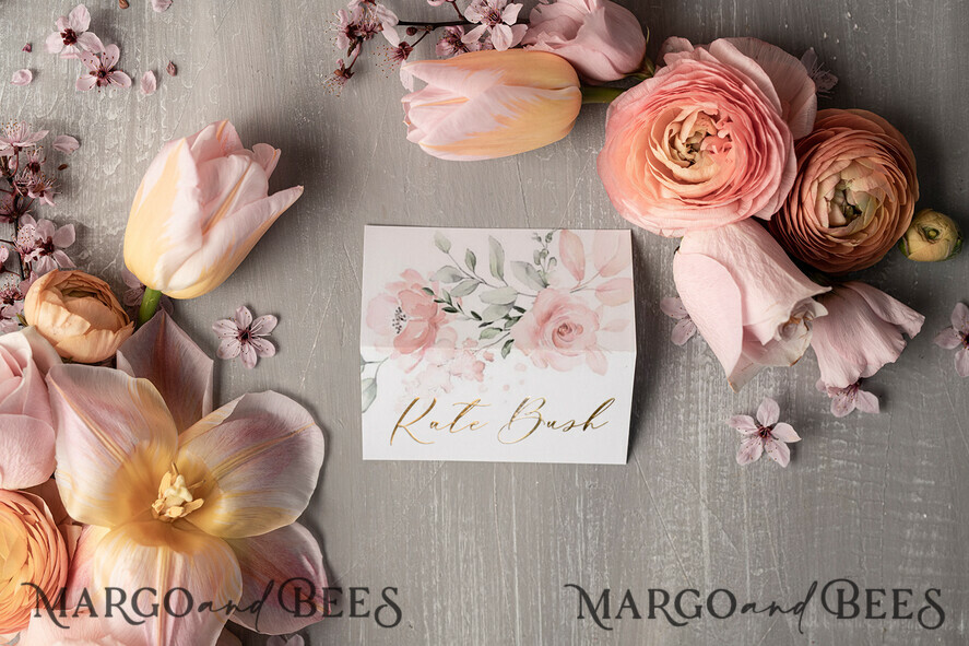WEDDING INVITATIONS gold / rose gold / silver / glitter Minimalistic Floral Wedding Invitations, Romantic Blush Pink Wedding Cards, Elegant White Vellum Wedding Invites, Glamour Gold Foil Wedding Invitation Suite