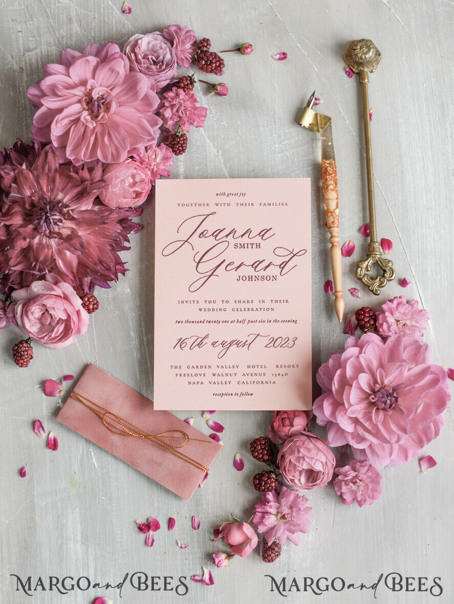 WEDDING INVITATIONS gold / rose gold / silver / glitter Bespoke Velvet Wedding Invitation Suite, Blush Pink Glamour Wedding Cards, Luxury Golden Wedding Invitations, Romantic Wedding Stationery