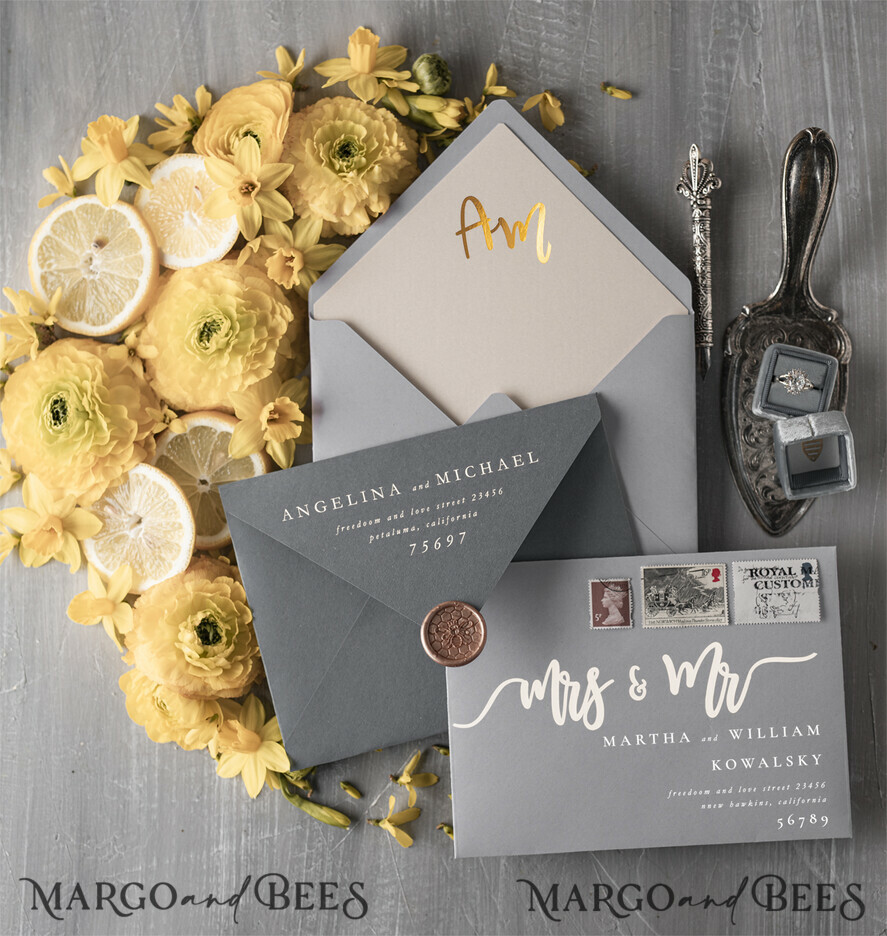WEDDING INVITATIONS gold / rose gold / silver / glitter Elegant Wedding invitations Grey and Gold gold theme Wedding stationery