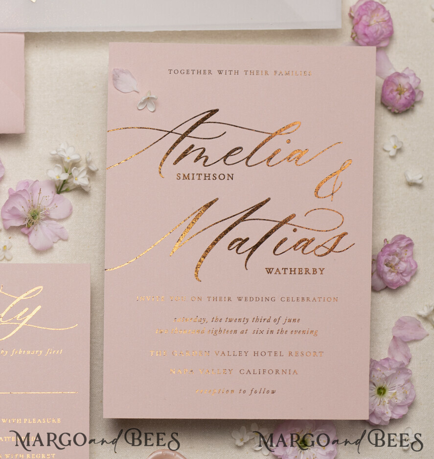 WEDDING INVITATIONS gold / rose gold / silver / glitter Luxury Gold Foil Wedding Invitations, Glamour Golden Wedding Invites, Elegant Floral Wedding Invitation Suite, Romantic Blush Pink Wedding Cards