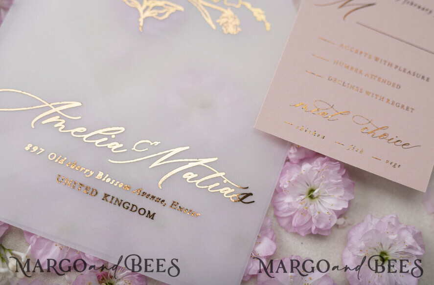 WEDDING INVITATIONS gold / rose gold / silver / glitter Luxury Gold Foil Wedding Invitations, Glamour Golden Wedding Invites, Elegant Floral Wedding Invitation Suite, Romantic Blush Pink Wedding Cards