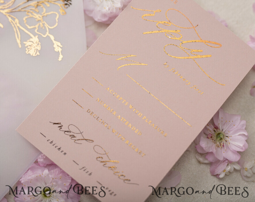 WEDDING INVITATIONS gold / rose gold / silver / glitter Luxury Gold Foil Wedding Invitations, Glamour Golden Wedding Invites, Elegant Floral Wedding Invitation Suite, Romantic Blush Pink Wedding Cards