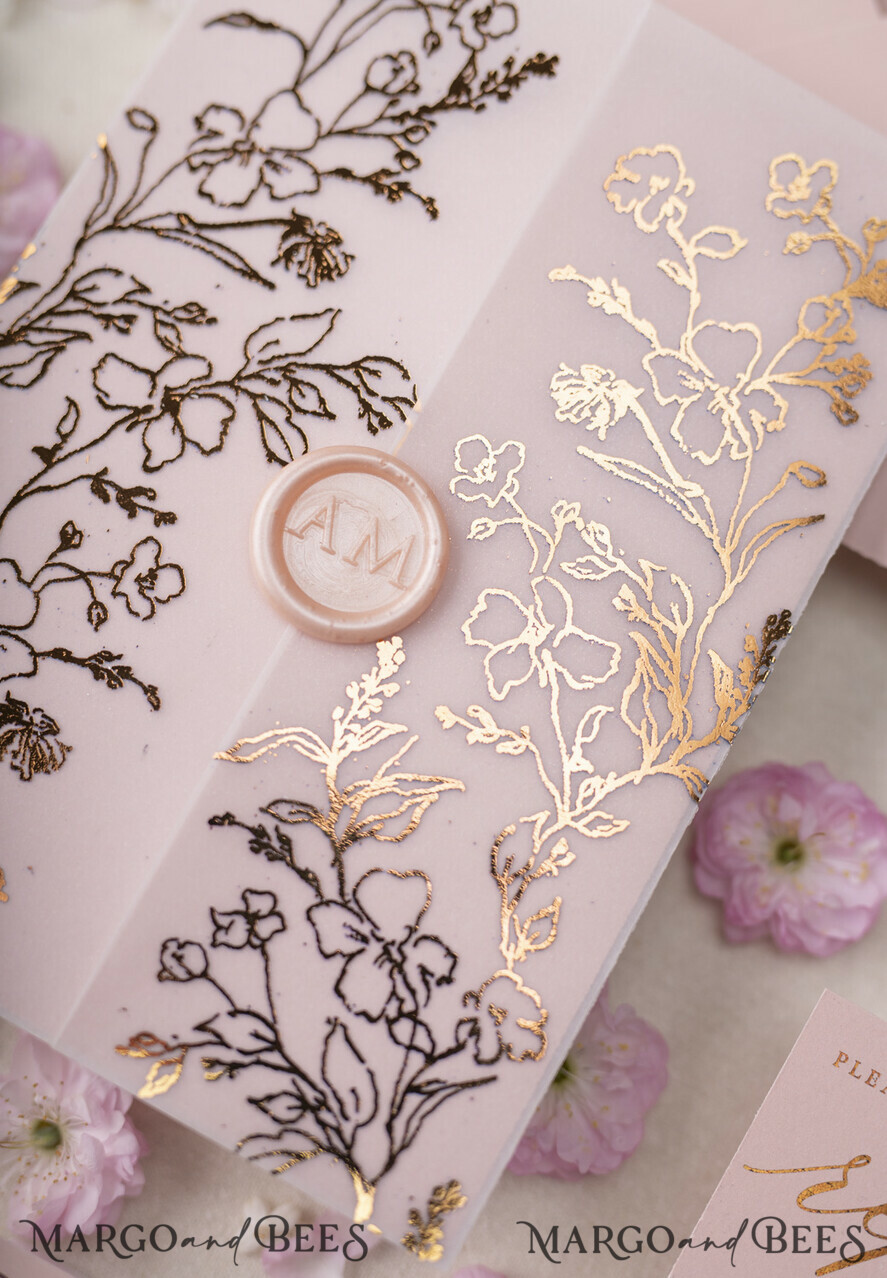 WEDDING INVITATIONS gold / rose gold / silver / glitter Luxury Gold Foil Wedding Invitations, Glamour Golden Wedding Invites, Elegant Floral Wedding Invitation Suite, Romantic Blush Pink Wedding Cards