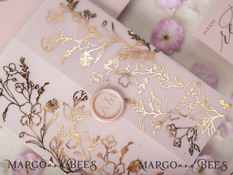 WEDDING INVITATIONS gold / rose gold / silver / glitter Luxury Gold Foil Wedding Invitations, Glamour Golden Wedding Invites, Elegant Floral Wedding Invitation Suite, Romantic Blush Pink Wedding Cards