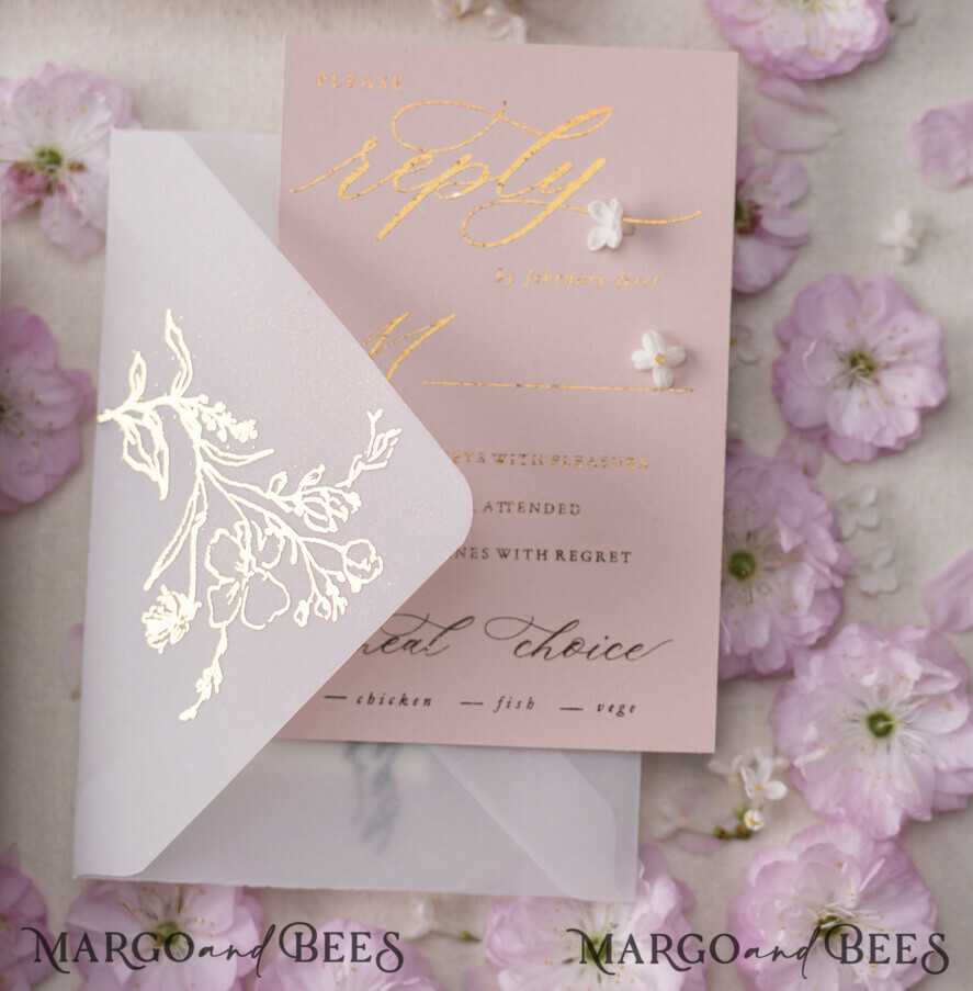 WEDDING INVITATIONS gold / rose gold / silver / glitter Luxury Gold Foil Wedding Invitations, Glamour Golden Wedding Invites, Elegant Floral Wedding Invitation Suite, Romantic Blush Pink Wedding Cards