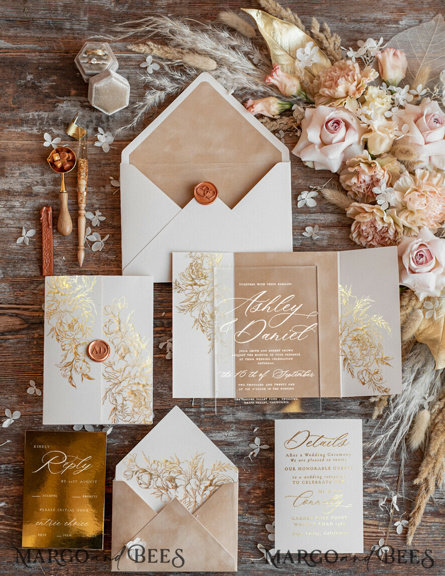 WEDDING INVITATIONS gold / rose gold / silver / glitter Luxory Velvet wedding Invitations, Clear Gold Indian Wedding Invites, Glamour Elegant Wedding Cards