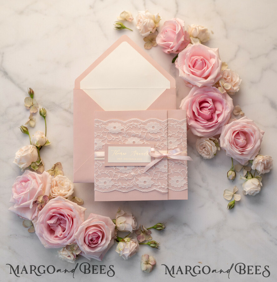 WEDDING INVITATIONS gold / rose gold / silver / glitter Luxury Golden Shine Wedding Invites, Elegant Lace Wedding Invitations, Romantic Blush Pink Wedding Cards, Glamour Gold Foil Wedding Stationery