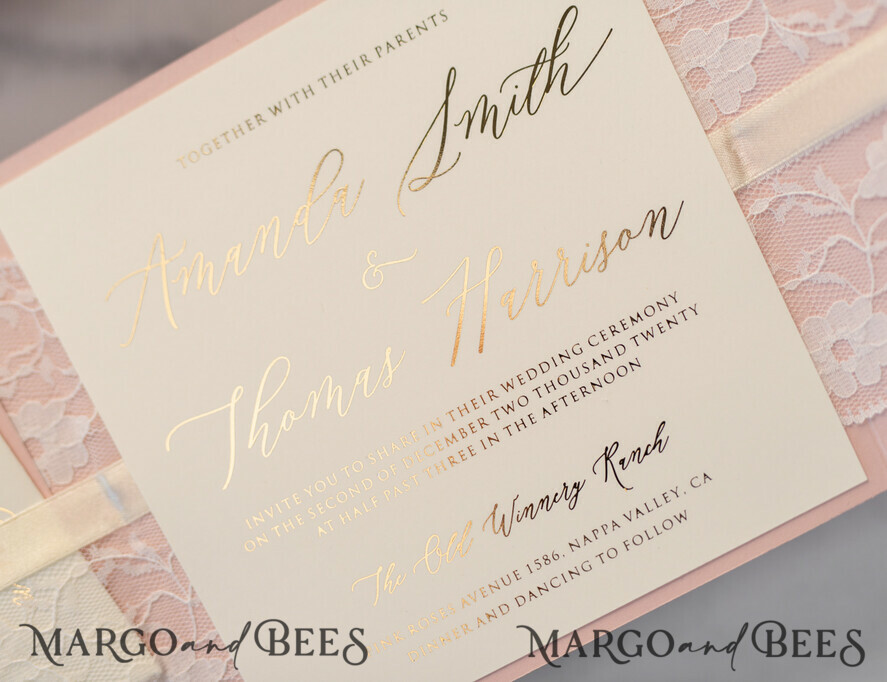 WEDDING INVITATIONS gold / rose gold / silver / glitter Luxury Golden Shine Wedding Invites, Elegant Lace Wedding Invitations, Romantic Blush Pink Wedding Cards, Glamour Gold Foil Wedding Stationery