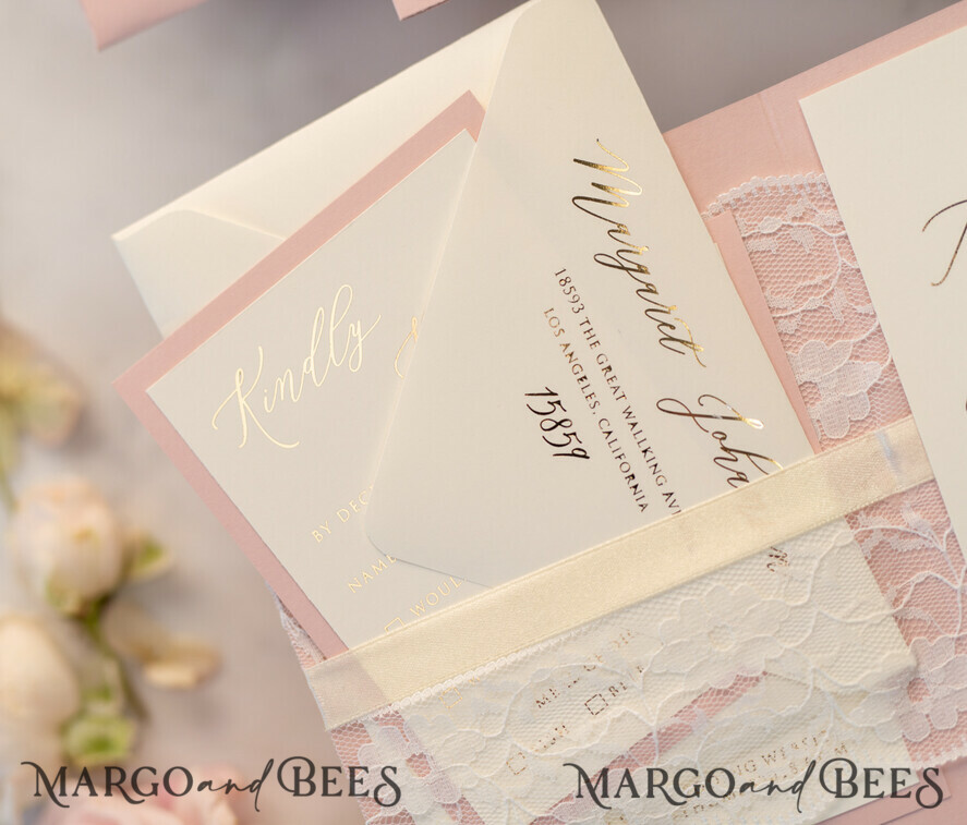 WEDDING INVITATIONS gold / rose gold / silver / glitter Luxury Golden Shine Wedding Invites, Elegant Lace Wedding Invitations, Romantic Blush Pink Wedding Cards, Glamour Gold Foil Wedding Stationery