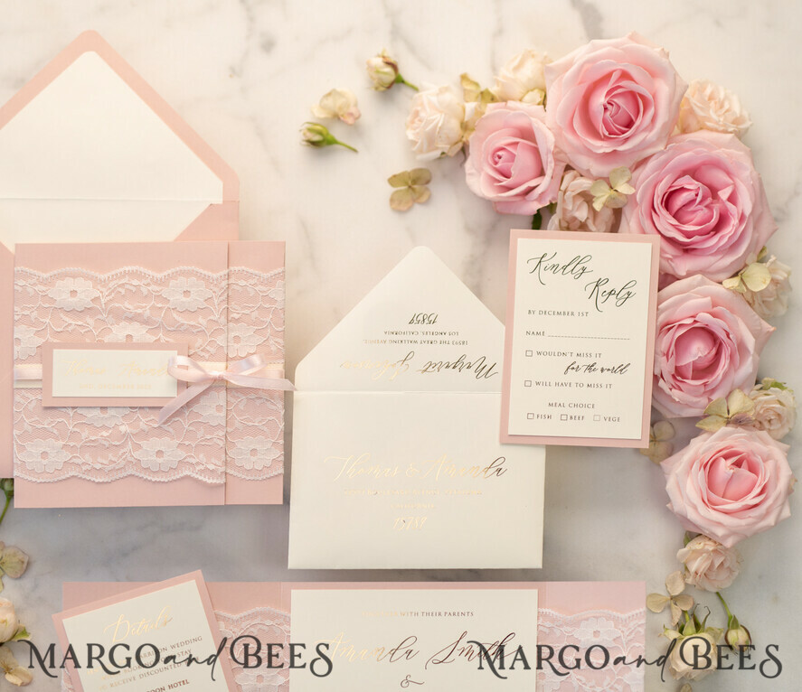 WEDDING INVITATIONS gold / rose gold / silver / glitter Luxury Golden Shine Wedding Invites, Elegant Lace Wedding Invitations, Romantic Blush Pink Wedding Cards, Glamour Gold Foil Wedding Stationery