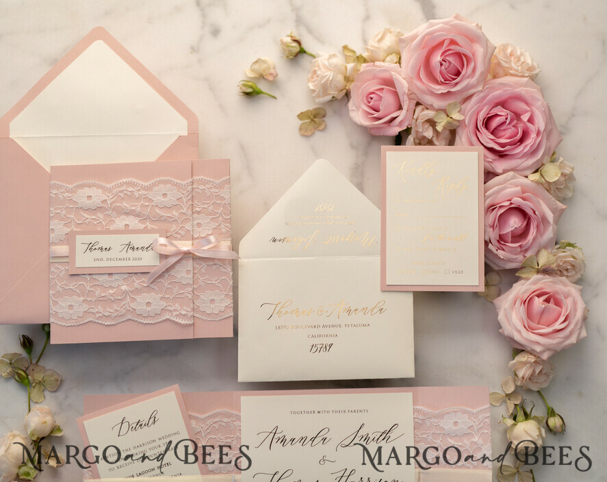 WEDDING INVITATIONS gold / rose gold / silver / glitter Luxury Golden Shine Wedding Invites, Elegant Lace Wedding Invitations, Romantic Blush Pink Wedding Cards, Glamour Gold Foil Wedding Stationery