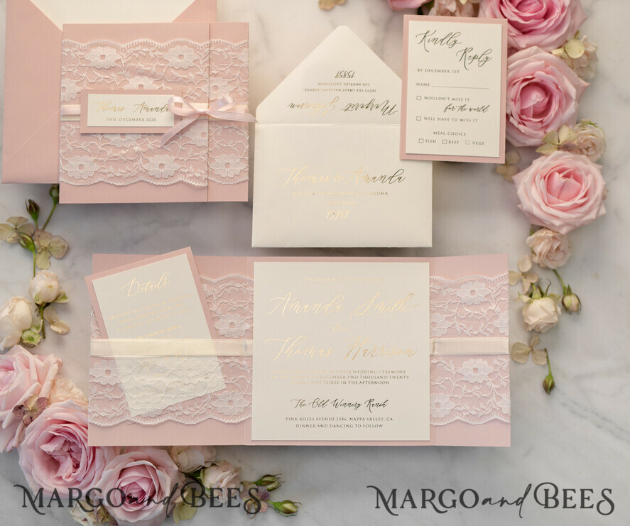 WEDDING INVITATIONS gold / rose gold / silver / glitter Luxury Golden Shine Wedding Invites, Elegant Lace Wedding Invitations, Romantic Blush Pink Wedding Cards, Glamour Gold Foil Wedding Stationery