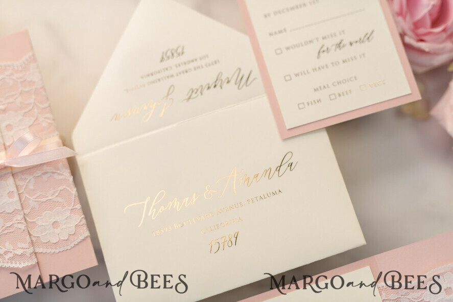 WEDDING INVITATIONS gold / rose gold / silver / glitter Luxury Golden Shine Wedding Invites, Elegant Lace Wedding Invitations, Romantic Blush Pink Wedding Cards, Glamour Gold Foil Wedding Stationery