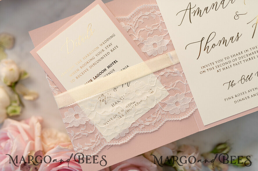 WEDDING INVITATIONS gold / rose gold / silver / glitter Luxury Golden Shine Wedding Invites, Elegant Lace Wedding Invitations, Romantic Blush Pink Wedding Cards, Glamour Gold Foil Wedding Stationery