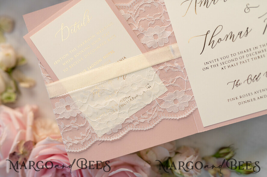 WEDDING INVITATIONS gold / rose gold / silver / glitter Luxury Golden Shine Wedding Invites, Elegant Lace Wedding Invitations, Romantic Blush Pink Wedding Cards, Glamour Gold Foil Wedding Stationery
