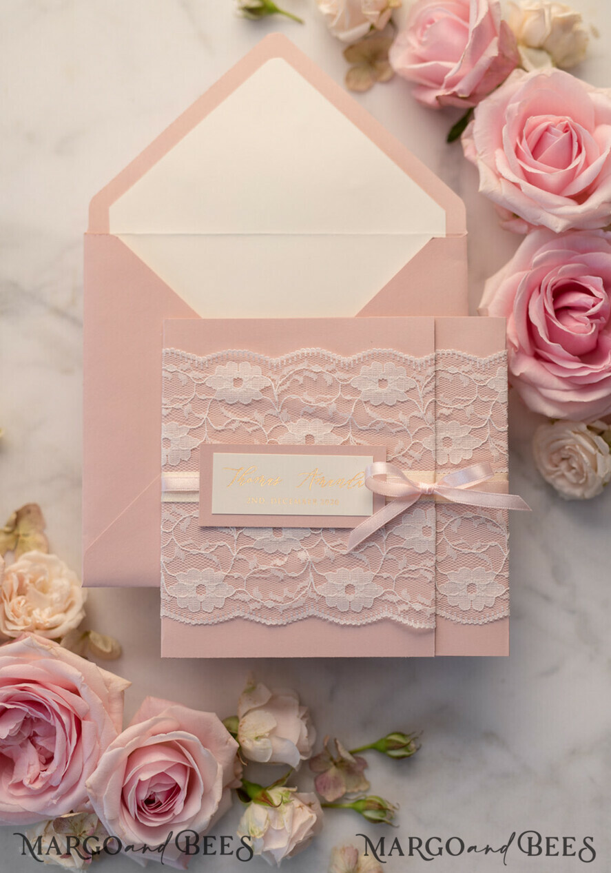 WEDDING INVITATIONS gold / rose gold / silver / glitter Luxury Golden Shine Wedding Invites, Elegant Lace Wedding Invitations, Romantic Blush Pink Wedding Cards, Glamour Gold Foil Wedding Stationery
