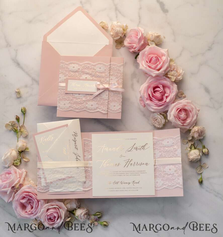 WEDDING INVITATIONS gold / rose gold / silver / glitter Luxury Golden Shine Wedding Invites, Elegant Lace Wedding Invitations, Romantic Blush Pink Wedding Cards, Glamour Gold Foil Wedding Stationery