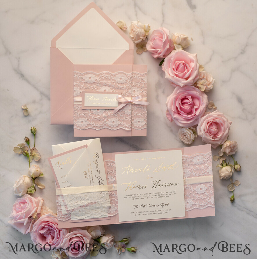 WEDDING INVITATIONS gold / rose gold / silver / glitter Luxury Golden Shine Wedding Invites, Elegant Lace Wedding Invitations, Romantic Blush Pink Wedding Cards, Glamour Gold Foil Wedding Stationery
