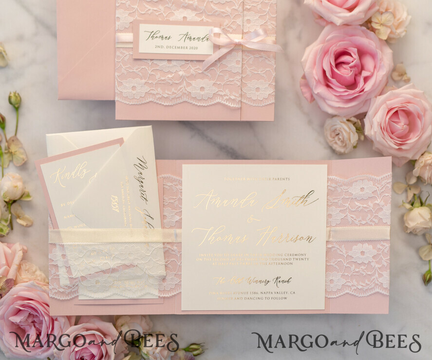 WEDDING INVITATIONS gold / rose gold / silver / glitter Luxury Golden Shine Wedding Invites, Elegant Lace Wedding Invitations, Romantic Blush Pink Wedding Cards, Glamour Gold Foil Wedding Stationery