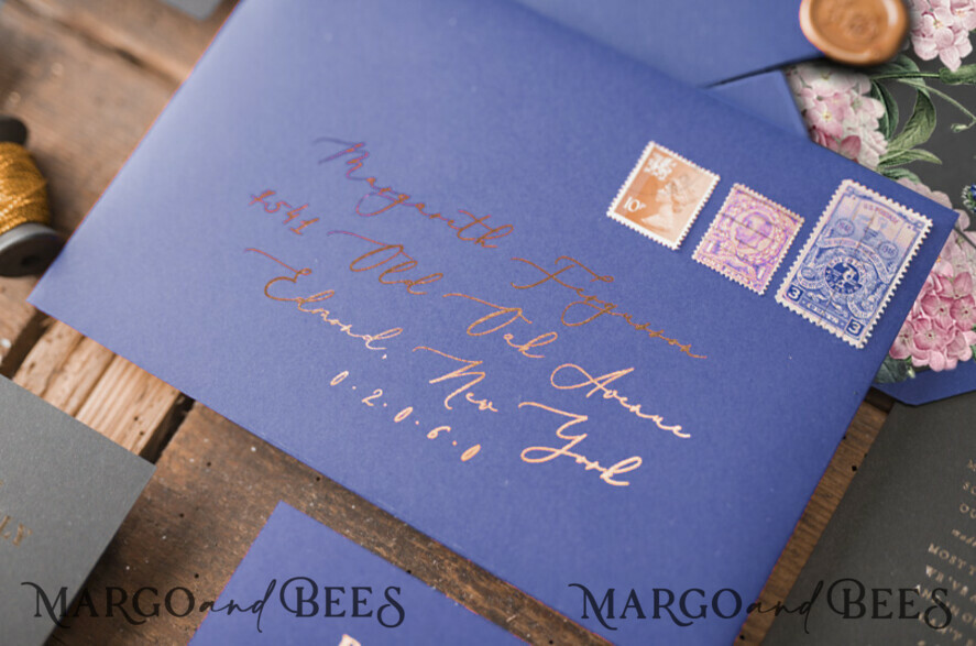 WEDDING INVITATIONS gold / rose gold / silver / glitter Luxury Indian Wedding Invitations, Glamour Gold Foil Wedding Invites, Bespoke Black Wedding Cards, Elegant Royal Navy Wedding Invitation Suite