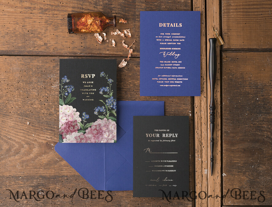 WEDDING INVITATIONS gold / rose gold / silver / glitter Luxury Indian Wedding Invitations, Glamour Gold Foil Wedding Invites, Bespoke Black Wedding Cards, Elegant Royal Navy Wedding Invitation Suite