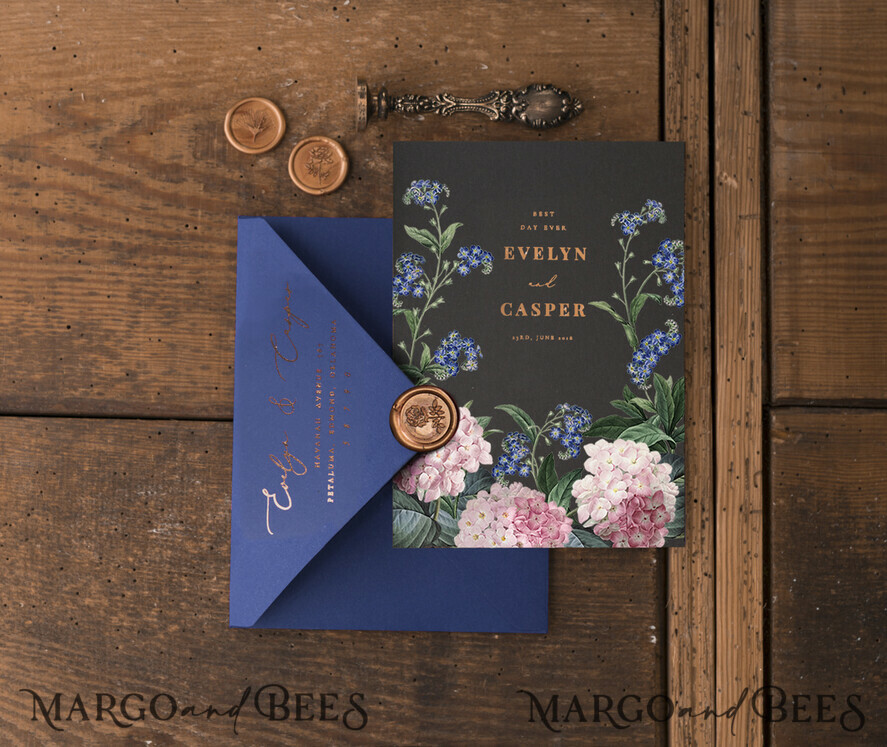 WEDDING INVITATIONS gold / rose gold / silver / glitter Luxury Indian Wedding Invitations, Glamour Gold Foil Wedding Invites, Bespoke Black Wedding Cards, Elegant Royal Navy Wedding Invitation Suite