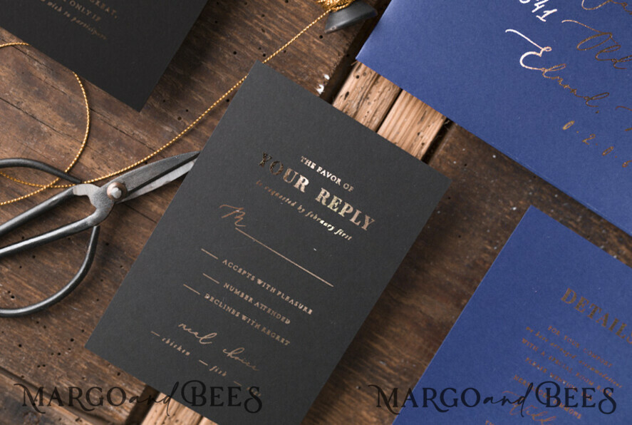 WEDDING INVITATIONS gold / rose gold / silver / glitter Luxury Indian Wedding Invitations, Glamour Gold Foil Wedding Invites, Bespoke Black Wedding Cards, Elegant Royal Navy Wedding Invitation Suite