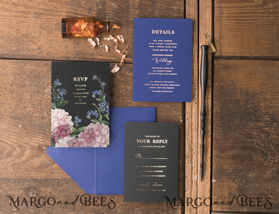 WEDDING INVITATIONS gold / rose gold / silver / glitter Luxury Indian Wedding Invitations, Glamour Gold Foil Wedding Invites, Bespoke Black Wedding Cards, Elegant Royal Navy Wedding Invitation Suite