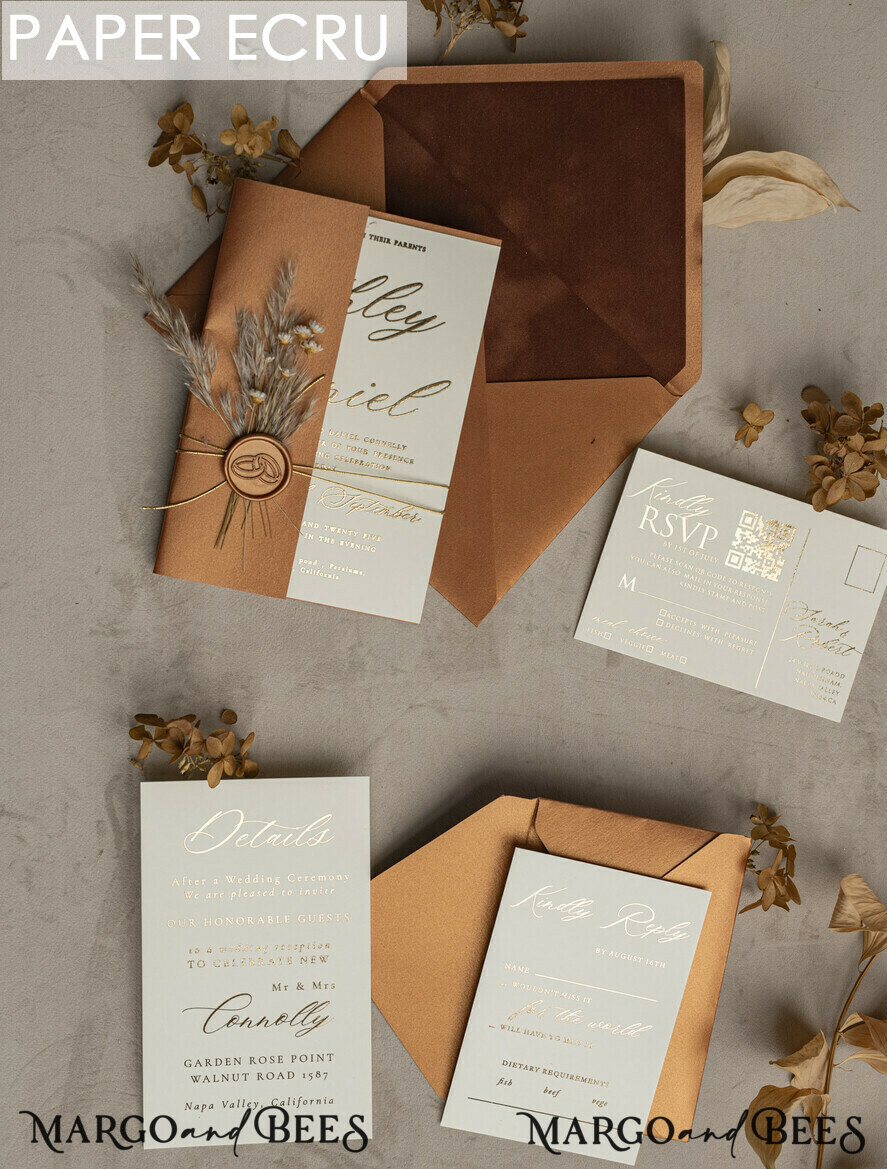 WEDDING INVITATIONS gold / rose gold / silver / glitter Fall Mirror gold Wedding Invitations, Elegant Terracotta Wedding Cards, Burnt orange Acrylic Wedding Invites, Mirror Gold Plexi Wedding Invitation Suite
