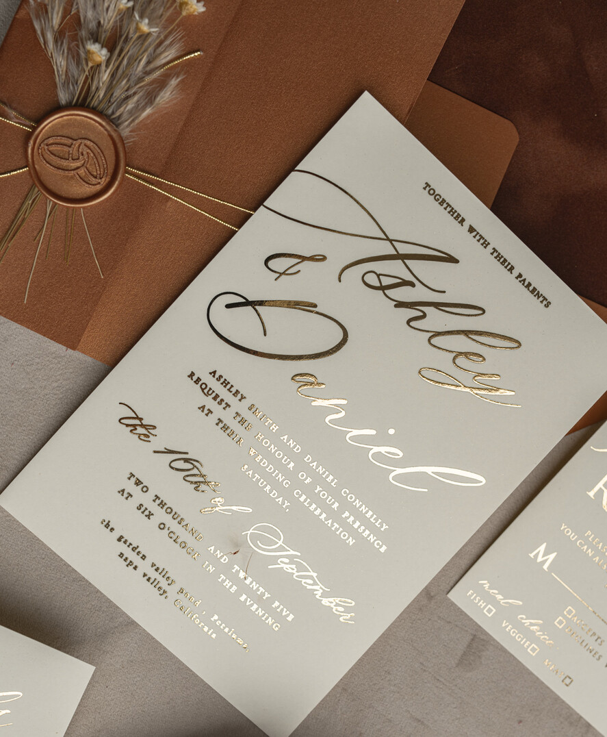 WEDDING INVITATIONS gold / rose gold / silver / glitter Fall Mirror gold Wedding Invitations, Elegant Terracotta Wedding Cards, Burnt orange Acrylic Wedding Invites, Mirror Gold Plexi Wedding Invitation Suite