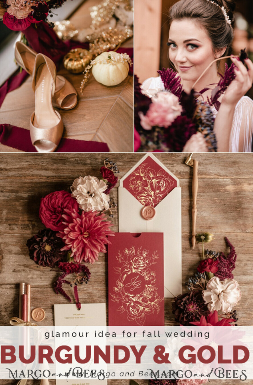 WEDDING INVITATIONS gold / rose gold / silver / glitter Luxury Golden Shine Arabic Wedding Invitations, Glamour Burgundy Indian Wedding Cards, Elegant Nude Wedding Invites, Romantic Red Wedding Invitation Suite