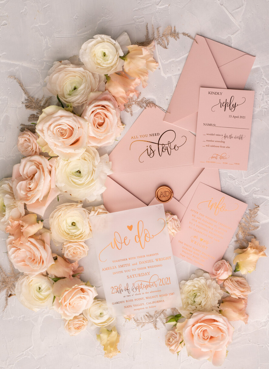 WEDDING INVITATIONS gold / rose gold / silver / glitter Glamour Vellum Wedding Invitations, Golden Shine Wedding Cards, Romantic Blush Pink Wedding Stationery, Elegant Gold Foil Wedding Invites