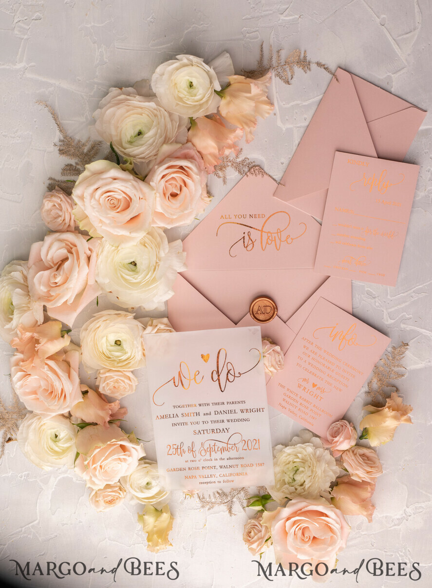 WEDDING INVITATIONS gold / rose gold / silver / glitter Glamour Vellum Wedding Invitations, Golden Shine Wedding Cards, Romantic Blush Pink Wedding Stationery, Elegant Gold Foil Wedding Invites
