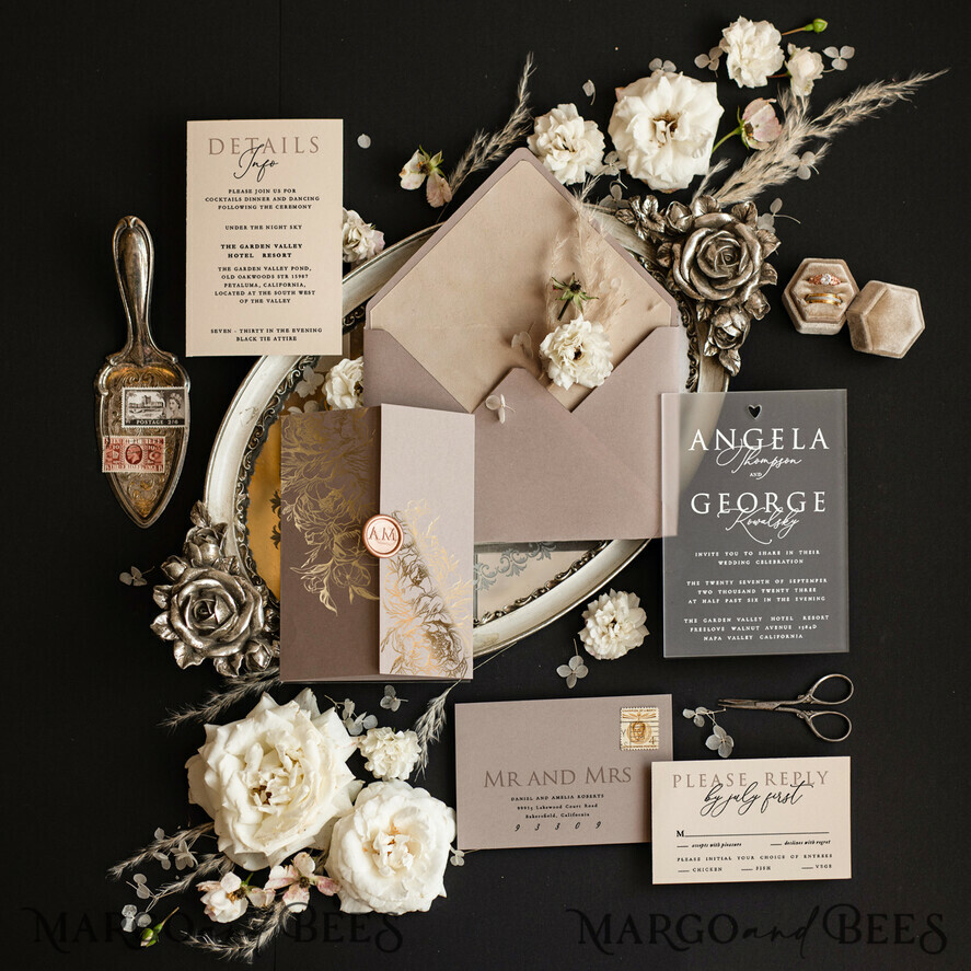 WEDDING INVITATIONS gold / rose gold / silver / glitter Luxury Golden Shine Wedding Invitations, Romantic Cappuccino Wedding Cards, Glamour Velvet Wedding Invites, Modern Gold Foil Wedding Stationery