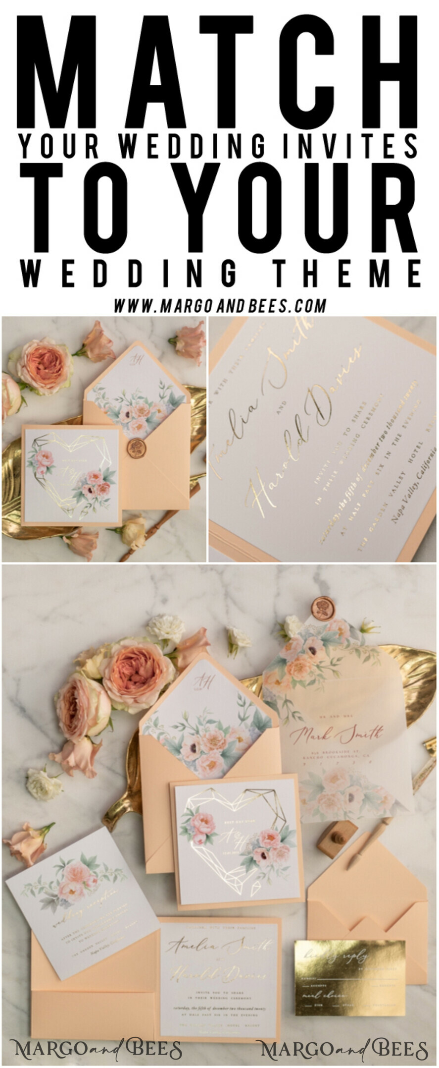 WEDDING INVITATIONS gold / rose gold / silver / glitter Luxory gold Wedding Invitations, Peach Roses Elegant Wedding Stationery, Floral Elegant Wedding Invitations Suite