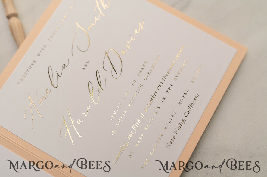WEDDING INVITATIONS gold / rose gold / silver / glitter Luxory gold Wedding Invitations, Peach Roses Elegant Wedding Stationery, Floral Elegant Wedding Invitations Suite