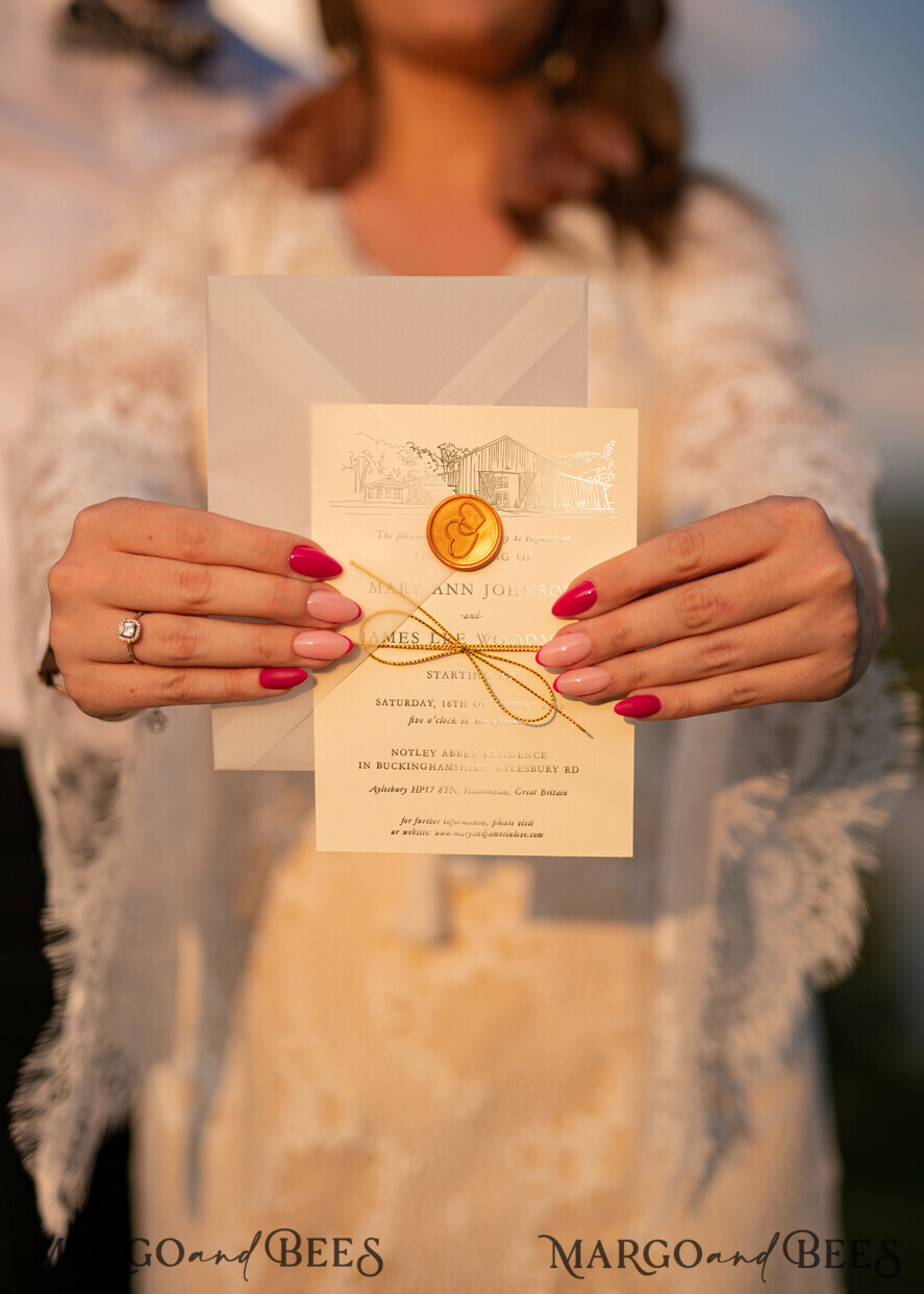 WEDDING INVITATIONS gold / rose gold / silver / glitter Luxury Bohemian Wedding Invitations, Customized Venue Sketch Wedding Cards, Elegant Nude Wedding Invitation Suite, Golden Shine Wedding Invites