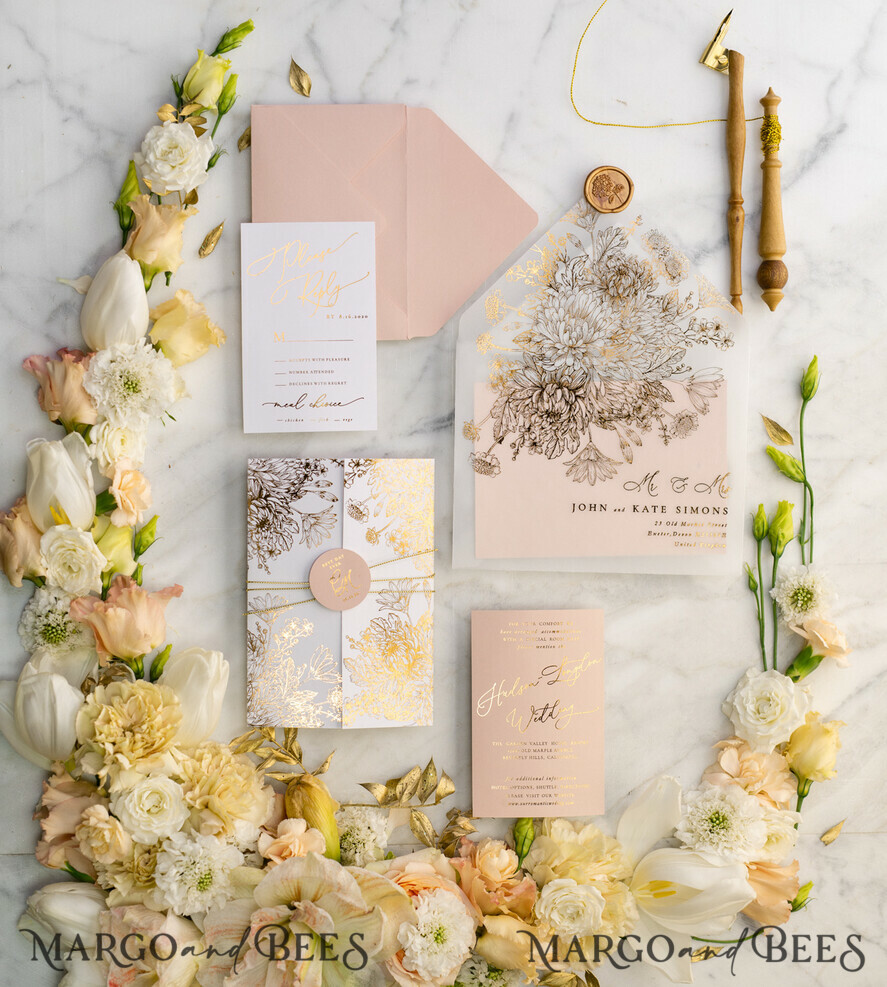 WEDDING INVITATIONS gold / rose gold / silver / glitter Luxury Arabic Golden Wedding Invitations, Glamour Gold Foil Wedding Invites, Romantic Blush Pink Wedding Cards, Bespoke Indian Wedding Stationery