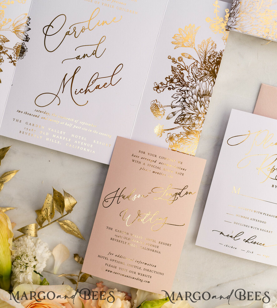 WEDDING INVITATIONS gold / rose gold / silver / glitter Luxury Arabic Golden Wedding Invitations, Glamour Gold Foil Wedding Invites, Romantic Blush Pink Wedding Cards, Bespoke Indian Wedding Stationery