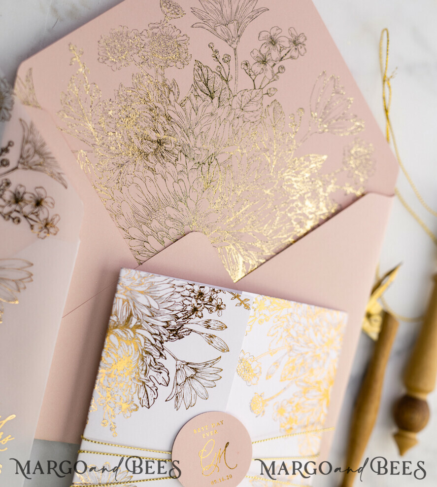 WEDDING INVITATIONS gold / rose gold / silver / glitter Luxury Arabic Golden Wedding Invitations, Glamour Gold Foil Wedding Invites, Romantic Blush Pink Wedding Cards, Bespoke Indian Wedding Stationery