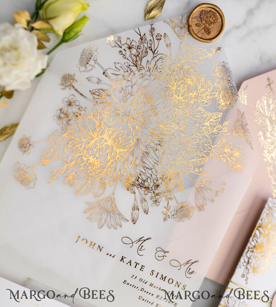 WEDDING INVITATIONS gold / rose gold / silver / glitter Luxury Arabic Golden Wedding Invitations, Glamour Gold Foil Wedding Invites, Romantic Blush Pink Wedding Cards, Bespoke Indian Wedding Stationery
